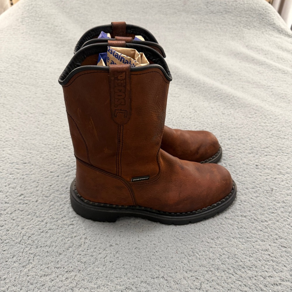 Red Wing Pecos DynaForce Boots Mens 8 E2 Brown Leather EH Pull On Work USA